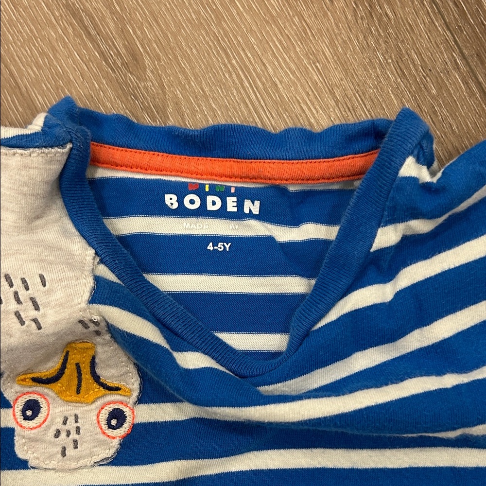 Mini Boden Blue and White Striped Tee with Seagull and Donut Design - Picture 2 of 3